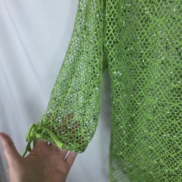 Kaktus Green Open Weave Mesh Cardigan Sweater Women's Size Large - Picture 5 of 14